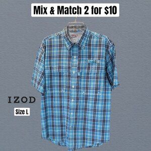 IZOD Men's SurfCaster Cooling Sports Fishing Short Sleeve Button Down Shirt